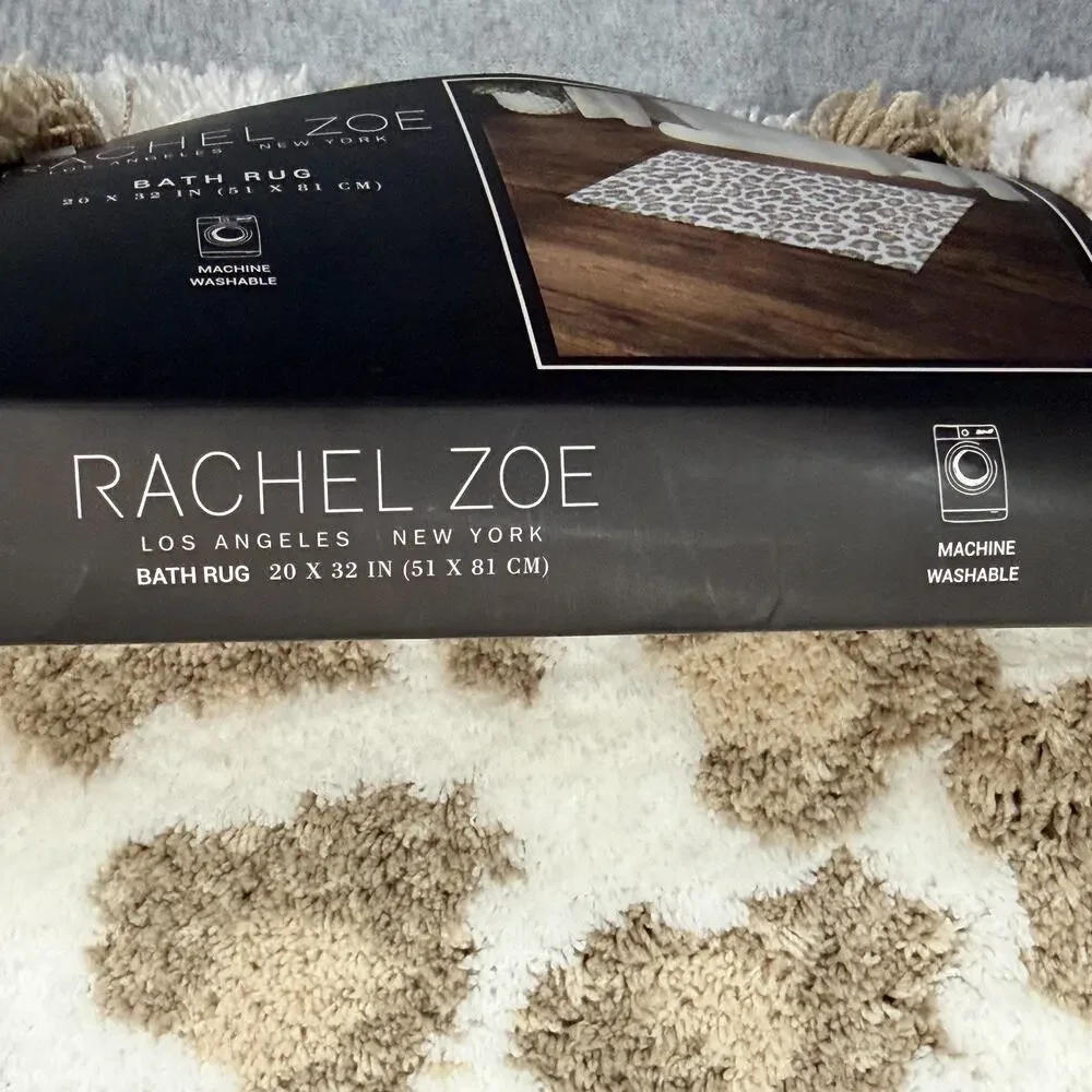 Rachel Zoe Leopard Animal Print Bath Rug Beige Tan White Plush Mat 20x32 NWT